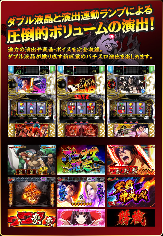 ダブル液晶と演出連動ランプによる圧倒的ボリュームの演出！