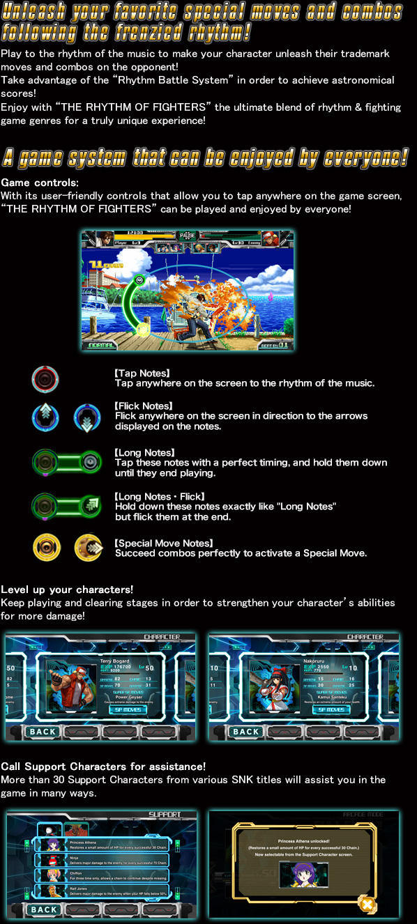 Unleash your favorite special moves and combos following the frenzied rhythm!